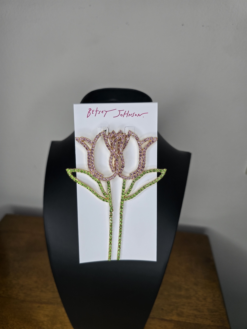 Betsey Johnson Pink and Green Crystal Tulip Earrings